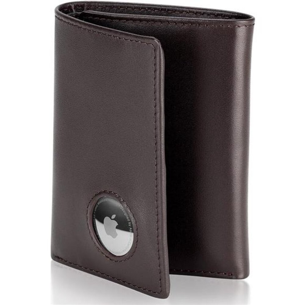 Men's Leather Trifold Wallet with Airtag Holder and RFID Blocking